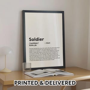 PRINTED Soldier Poster, Funny Definition of Soldier Print Wall Art, Soldier Gift Wall Decor, Printed and Framed Home Office Decor