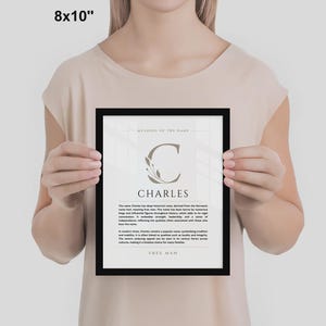 Charles Name Meaning Wall Art Charles Name Origin Print Nursery Decor, Baby Baptism Gift, PRINTED Name Meaning Poster, Framed Name Art image 5