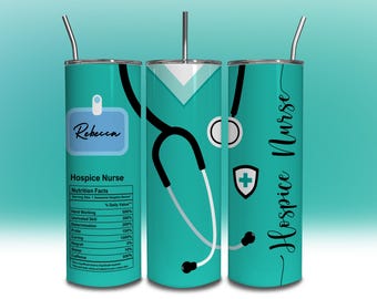 Envoltura para vaso de enfermera de cuidados paliativos, 20 oz, delgada, con texto para agregar nombre, envoltura para vaso, regalo de agradecimiento por el trabajo, regalo de cumpleaños, sublimación, DESCARGA DIGITAL