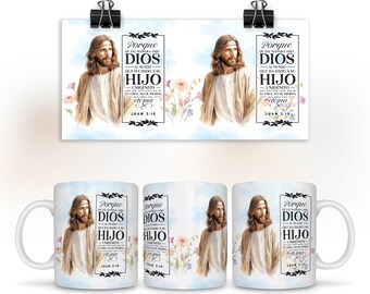 Jesús Dios Hijo Jesucristo Spanish Jesus Christian Mug Wrap 15 oz 11oz  Bible Verse Scripture PNG Design for Coffee Mug Sublimation Wrap
