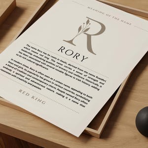 Arte de pared con el significado del nombre Rory, impresión del origen del nombre Rory, decoración de guardería, regalo de bautismo para bebé, tarjeta con póster con nombre imprimible DESCARGA DIGITAL
