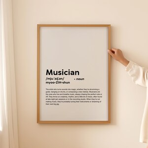Affiche d'art mural impression définition musicien drôle, cadeau musicien pour instrumentiste citation texte typographie imprimable téléchargement uniquement