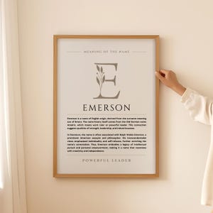 Emerson Name Meaning Wall Art, Emerson Name Origin Print Nursery Decor, Baptism Gift for Baby, Name Poster Card Printable DIGITAL DOWNLOAD image 3