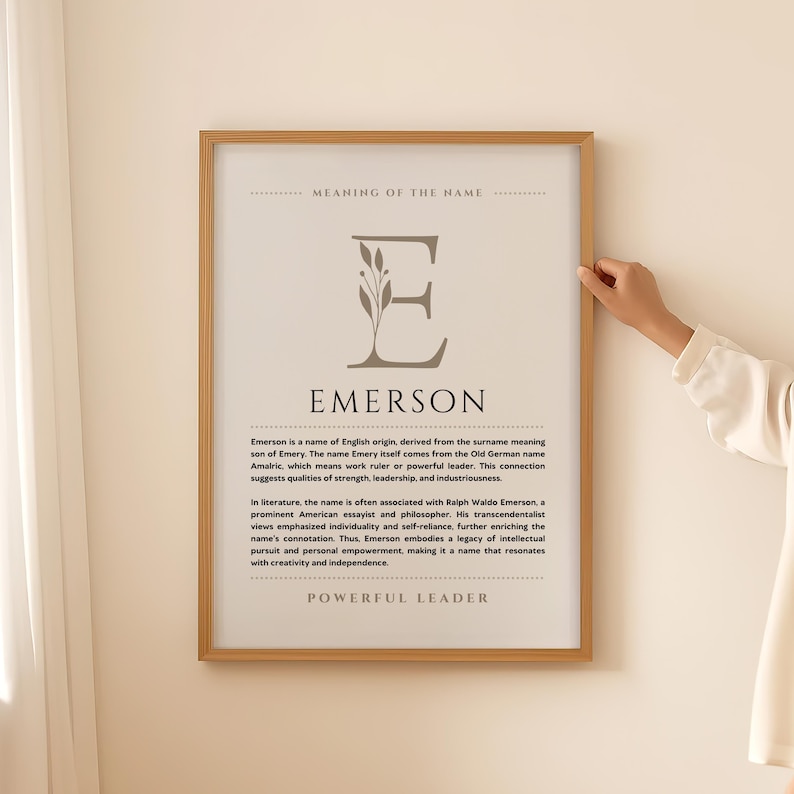 Emerson Name Meaning Wall Art, Emerson Name Origin Print Nursery Decor, Baptism Gift for Baby, Name Poster Card Printable DIGITAL DOWNLOAD image 3