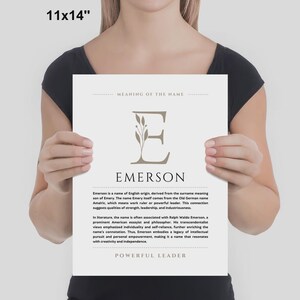 Emerson Name Bedeutung Wand Kunst Emerson Name Origin Print Kinderzimmer Dekor, Baby Taufe Geschenk, GEDRUCKTER Name Bedeutung Poster, gerahmt Name Art Bild 4
