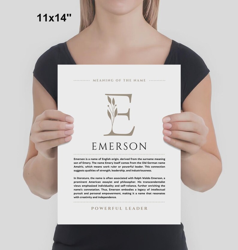 Emerson Name Bedeutung Wand Kunst Emerson Name Origin Print Kinderzimmer Dekor, Baby Taufe Geschenk, GEDRUCKTER Name Bedeutung Poster, gerahmt Name Art Bild 4