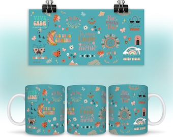 Teal Spanish Motivational Mug Wrap 15 oz 11oz  Spanish Affirmation for Mug Wrap PNG Design for Coffee Mug Sublimation Wrap 15oz 11 oz Cup
