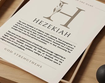 Hezekiah Name Meaning Wall Art, Hezekiah Name Origin Print Nursery Decor, Baptism Gift for Baby, Name Poster Card Printable DIGITAL DOWNLOAD