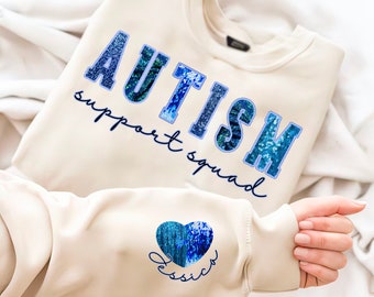 Support Squad Autism PNG Embroidery PNG, Teaching Autism Faux Sequin png, Autism faux sequin png, Autism Awareness png, Autism Family png