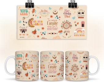 BOHO Spanish Motivational Mug Wrap 15 oz 11oz  Spanish Affirmation for Mug Wrap PNG Design for Coffee Mug Sublimation Wrap 15oz 11 oz Cup