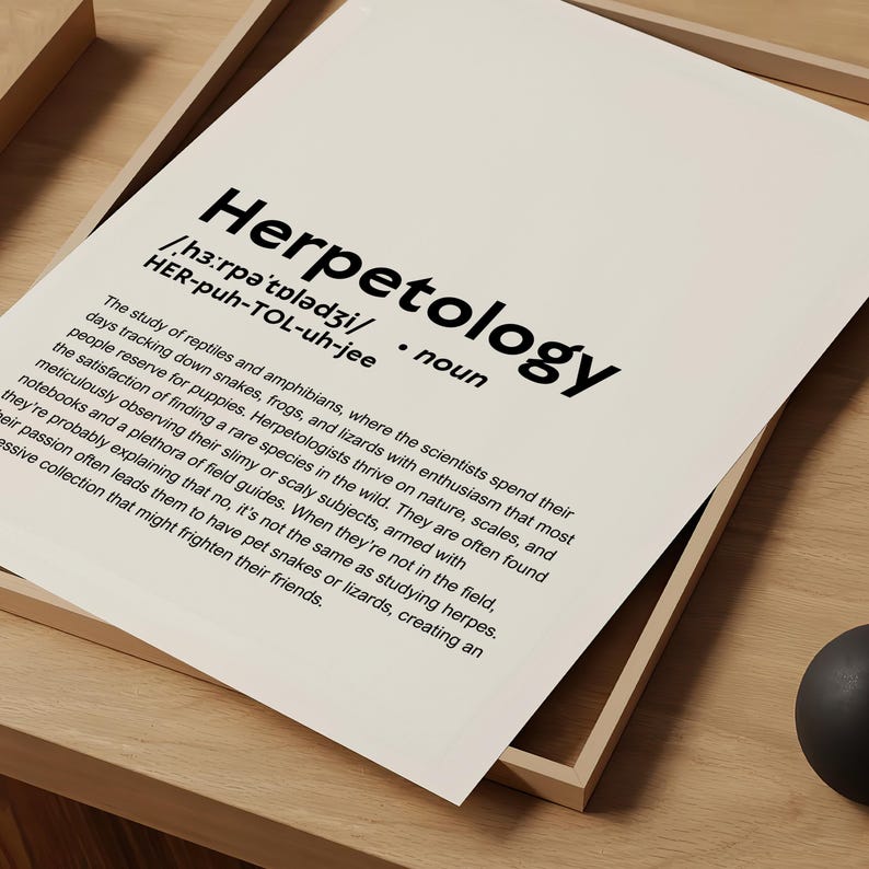 Funny Herpetology Definition Print Wall Art Poster, Herpetology Gift