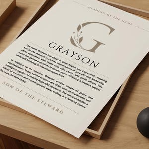 Grayson Name Meaning Wall Art, Grayson Name Origin Print Nursery Decor, Baptism Gift for Baby, Name Poster Card Printable DIGITAL DOWNLOAD