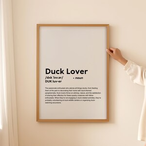 Poster d'art mural impression définition drôle de canard, cadeau d'amant de canard pour les amoureux de la nature citation texte typographie imprimable téléchargement uniquement