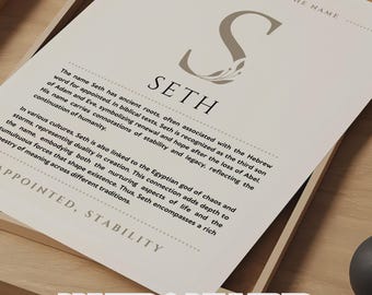 Seth Name Meaning Wall Art Seth Name Origin Print Nursery Decor, Baby Baptism Gift, PRINTED Name Meaning Poster, Framed Name Art