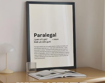 PRINTED Paralegal Poster, Funny Definition of Paralegal Print Wall Art, Paralegal Gift Wall Decor, Printed and Framed Home Office Decor