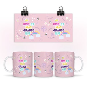 Dios es Más Grande Que Light Pink Spanish Christian Mug Wrap 15 oz 11oz  Bible Verse Scripture PNG Design for Coffee Mug Sublimation Wrap