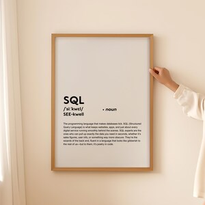 Affiche d'art mural impression drôle définition SQL, cadeau SQL pour le langage de requête structuré devis typographie texte imprimable téléchargement UNIQUEMENT