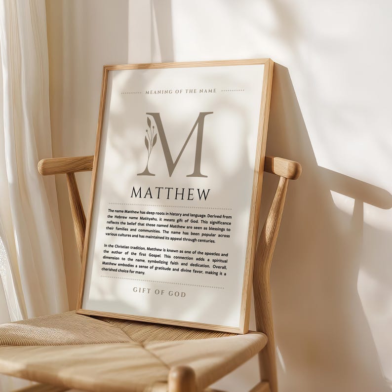 Matthew Name Meaning Wall Art, Matthew Name Origin Print Nursery Decor, Baptism Gift for Baby, Name Poster Card Printable DIGITAL DOWNLOAD image 4
