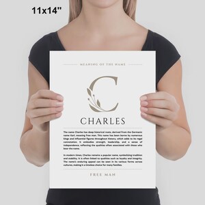 Charles Name Meaning Wall Art Charles Name Origin Print Nursery Decor, Baby Baptism Gift, PRINTED Name Meaning Poster, Framed Name Art image 4