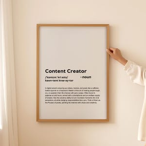 Affiche d'art mural impression définition de créateur de contenu drôle, cadeau de créateur de contenu pour citation de créateur de contenu typographie imprimable téléchargement numérique