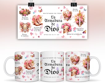 La Armadura De Dios spanska kristna 15 oz muggomslag 11 oz muggomslagsdesign Envoltura de Taza muggsublimeringsmall DIGITAL NEDLADDNING Png