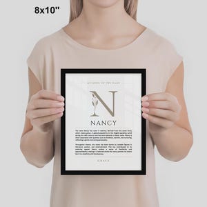 Nancy naam betekenis muur kunst Nancy naam oorsprong afdrukken decor kinderkamer, babydoop cadeau, GEDRUKTE naam betekenis poster, ingelijste naam kunst afbeelding 5