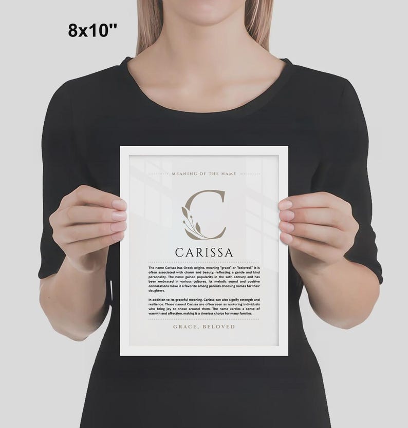 Znaczenie imienia Carissa – grafika ścienna, pochodzenie imienia Carissa, dekoracja pokoju dziecięcego, prezent na chrzest dziecka, wydrukowany plakat ze znaczeniem imienia, oprawiona grafika z imieniem zdjęcie 7