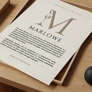 Significato del nome Marlowe Wall Art, Stampa dell'origine del nome Marlowe Decorazione per la cameretta dei bambini, Regalo di battesimo per il bambino, Poster con il nome Stampabile DOWNLOAD DIGITALE