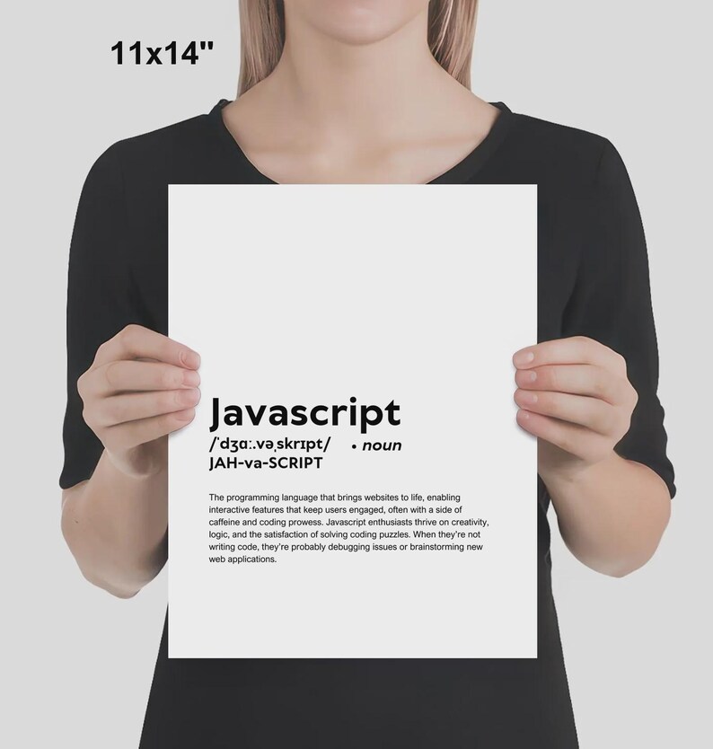 GEDRUKTE javascript-poster, grappige definitie van javascript print muurkunst, javascript cadeau wanddecoratie, gedrukt en ingelijst decor kantoor aan huis afbeelding 3