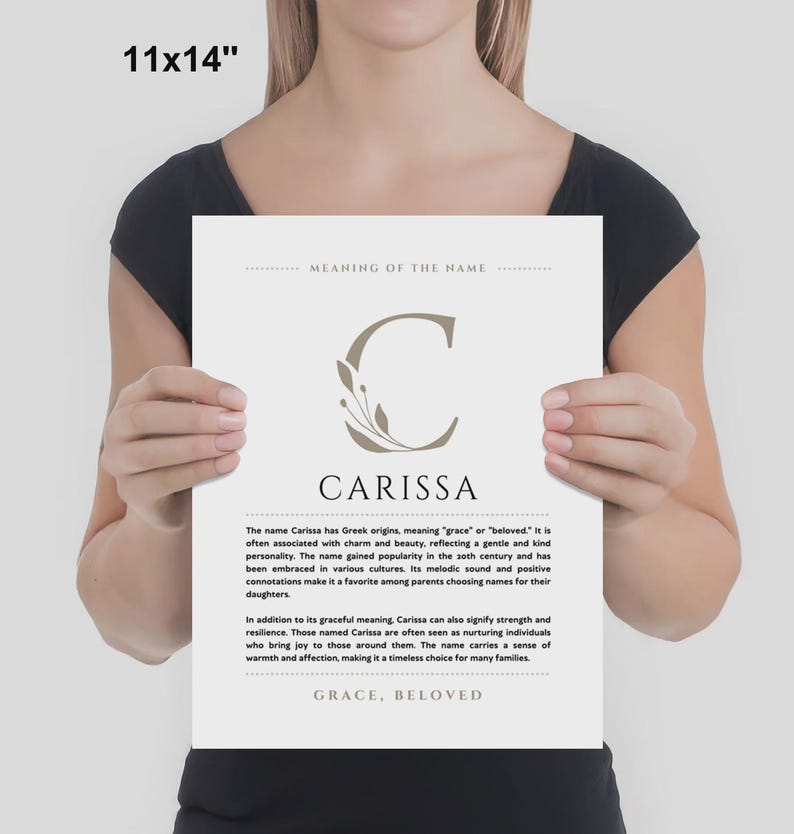 Znaczenie imienia Carissa – grafika ścienna, pochodzenie imienia Carissa, dekoracja pokoju dziecięcego, prezent na chrzest dziecka, wydrukowany plakat ze znaczeniem imienia, oprawiona grafika z imieniem zdjęcie 4
