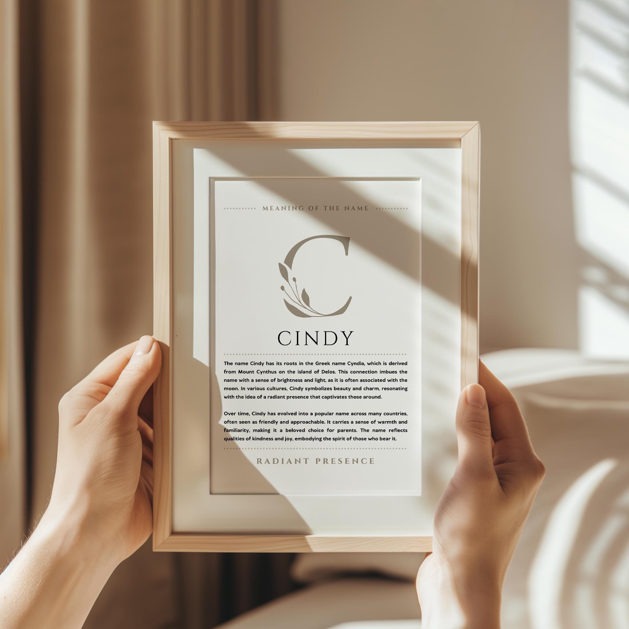 Cindy Name Meaning Wall Art, Cindy Name Origin Print Nursery Decor