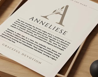 Significado do nome Anneliese Arte de parede, Origem do nome Anneliese Impressão Decoração de berçário, Presente de batismo para bebê, Cartão de pôster para impressão DOWNLOAD DIGITAL