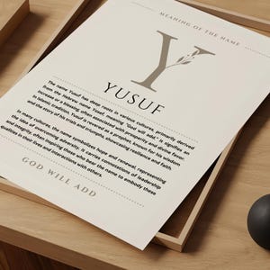 Significado del nombre Yusuf, arte de pared, impresión del origen del nombre Yusuf, decoración de guardería, regalo de bautismo para bebé, tarjeta con póster con nombre para imprimir DESCARGA DIGITAL