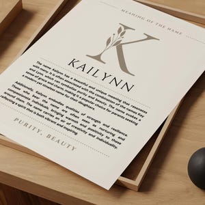 Significado del nombre Kailynn, arte de pared, impresión del origen del nombre Kailynn, decoración de guardería, regalo de bautismo para bebé, tarjeta con póster con nombre para imprimir DESCARGA DIGITAL