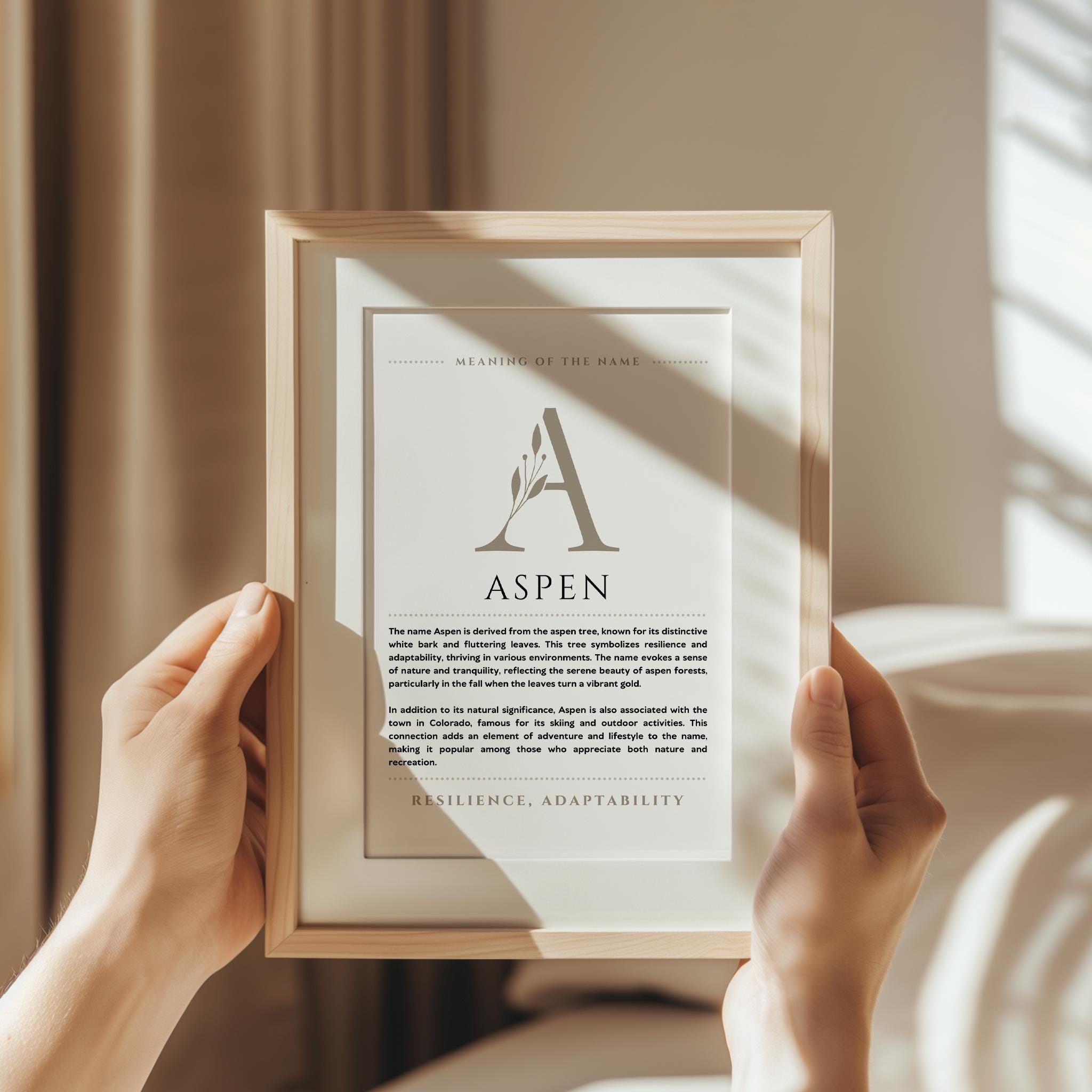 Aspen Name Meaning Wall Art, Aspen Name Origin Print Nursery Decor