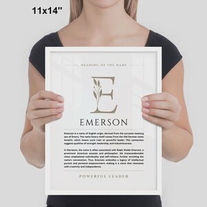 Emerson Name Bedeutung Wand Kunst Emerson Name Origin Print Kinderzimmer Dekor, Baby Taufe Geschenk, GEDRUCKTER Name Bedeutung Poster, gerahmt Name Art Bild 8