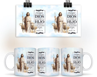 Jesús Jesucristo Buen Pastor Spanish Christian Mug Wrap 15 oz 11oz  Bible Verse Scripture PNG Design for Coffee Mug Sublimation Wrap