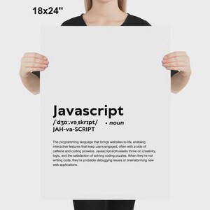 GEDRUKTE javascript-poster, grappige definitie van javascript print muurkunst, javascript cadeau wanddecoratie, gedrukt en ingelijst decor kantoor aan huis afbeelding 4