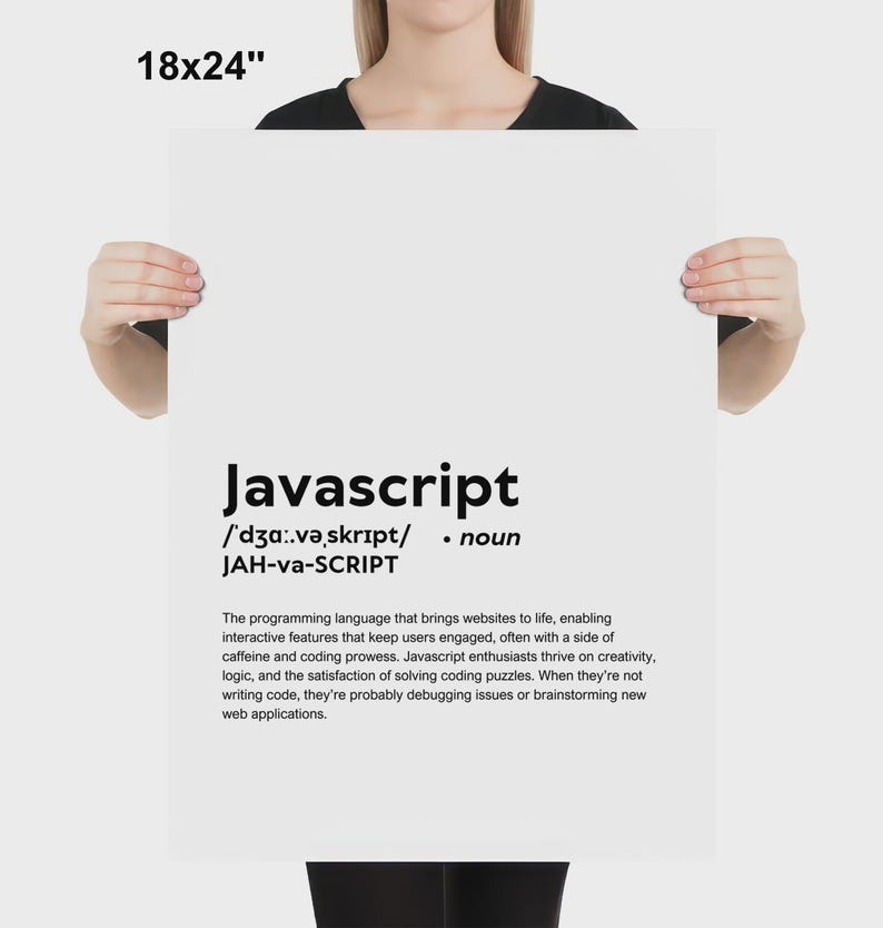 GEDRUKTE javascript-poster, grappige definitie van javascript print muurkunst, javascript cadeau wanddecoratie, gedrukt en ingelijst decor kantoor aan huis afbeelding 4