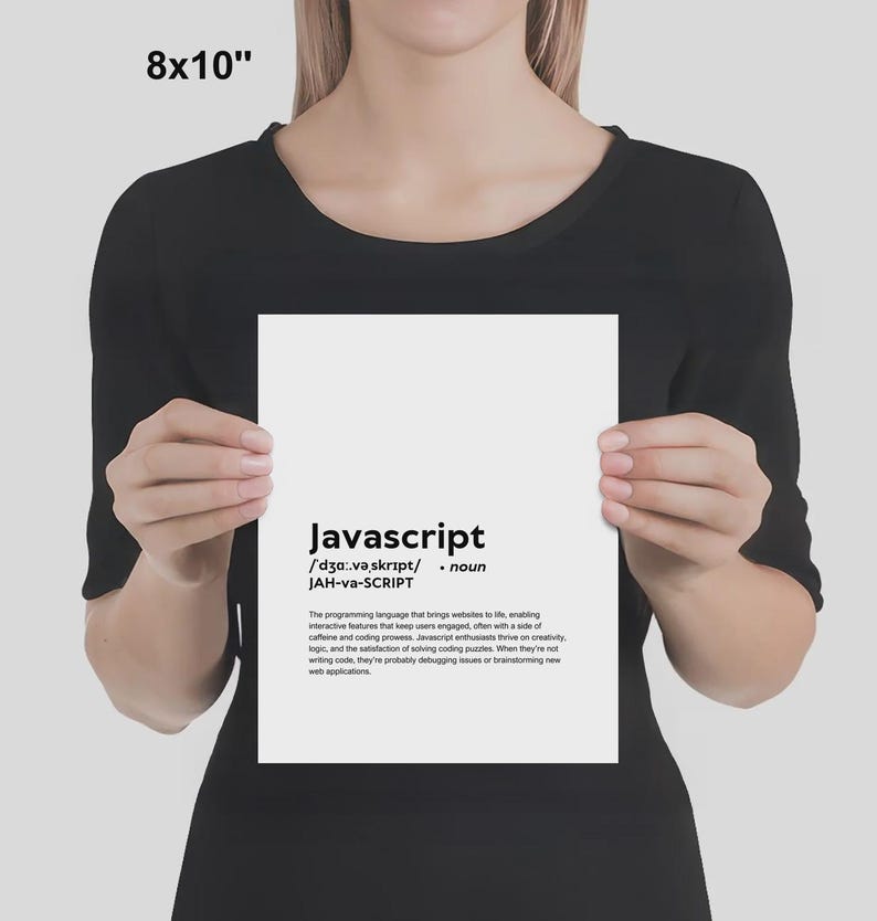 GEDRUKTE javascript-poster, grappige definitie van javascript print muurkunst, javascript cadeau wanddecoratie, gedrukt en ingelijst decor kantoor aan huis afbeelding 2