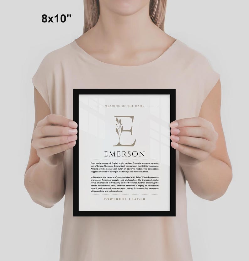 Emerson Name Bedeutung Wand Kunst Emerson Name Origin Print Kinderzimmer Dekor, Baby Taufe Geschenk, GEDRUCKTER Name Bedeutung Poster, gerahmt Name Art Bild 5