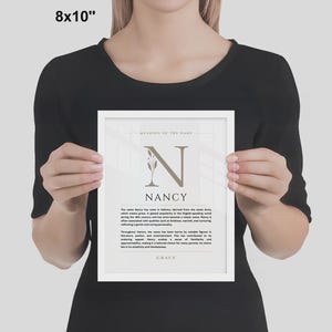 Nancy naam betekenis muur kunst Nancy naam oorsprong afdrukken decor kinderkamer, babydoop cadeau, GEDRUKTE naam betekenis poster, ingelijste naam kunst afbeelding 7