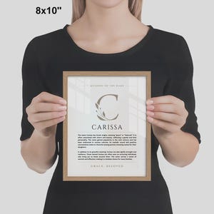 Znaczenie imienia Carissa – grafika ścienna, pochodzenie imienia Carissa, dekoracja pokoju dziecięcego, prezent na chrzest dziecka, wydrukowany plakat ze znaczeniem imienia, oprawiona grafika z imieniem zdjęcie 9