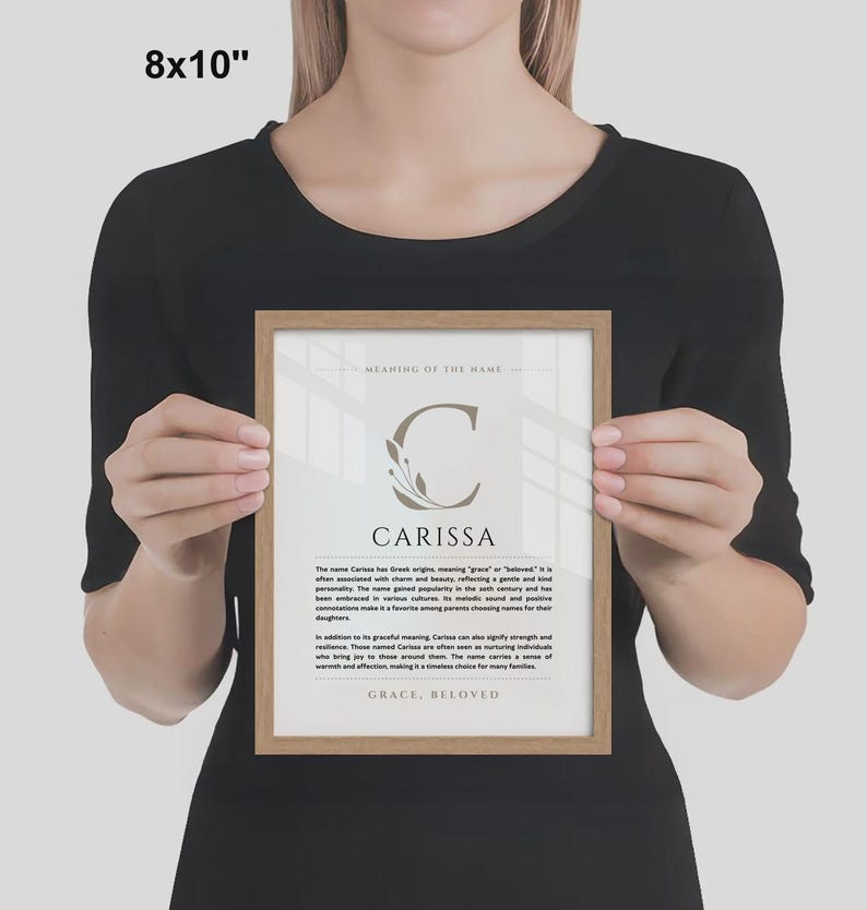 Znaczenie imienia Carissa – grafika ścienna, pochodzenie imienia Carissa, dekoracja pokoju dziecięcego, prezent na chrzest dziecka, wydrukowany plakat ze znaczeniem imienia, oprawiona grafika z imieniem zdjęcie 9