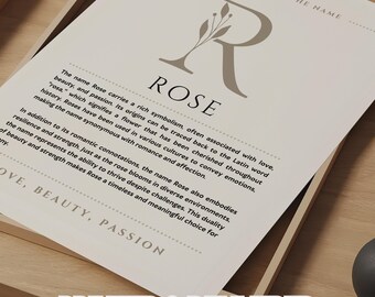 Rose Name Meaning Wall Art Rose Name Origin Print Nursery Decor, Baby Baptism Gift, PRINTED Name Meaning Poster, Framed Name Art