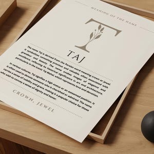 Significado del nombre Taj, arte de pared, origen del nombre Taj, decoración de guardería, regalo de bautismo para bebé, tarjeta con póster con nombre para imprimir DESCARGA DIGITAL