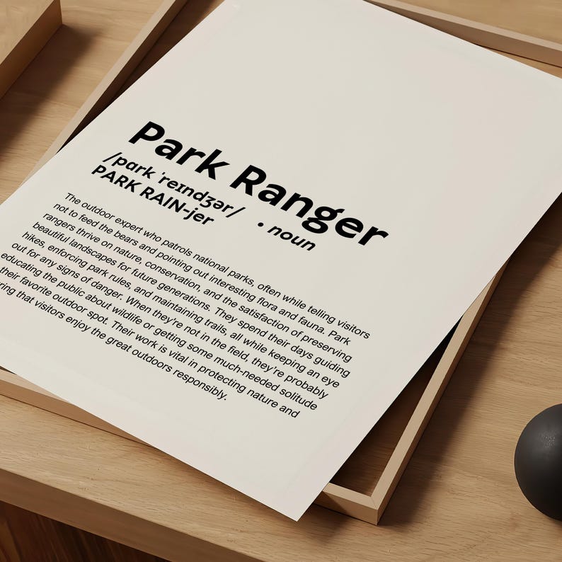 Funny Park Ranger Definition Print Wall Art Poster, Park Ranger Gift ...