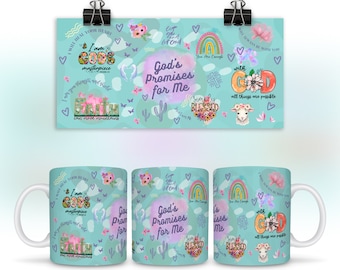 God's Promises for Me, Teal Christian Faith Bible 15 oz Mug Wrap 11 oz Mug Wrap Design, Mug Sublimation Template, DIGITAL DOWNLOAD Mug Png