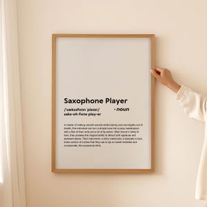 Poster d'art mural impression définition de joueur de saxophone drôle, cadeau de joueur de saxophone pour joueur de saxophone citation TÉLÉCHARGEMENT NUMÉRIQUE imprimable