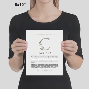 Znaczenie imienia Carissa – grafika ścienna, pochodzenie imienia Carissa, dekoracja pokoju dziecięcego, prezent na chrzest dziecka, wydrukowany plakat ze znaczeniem imienia, oprawiona grafika z imieniem zdjęcie 3